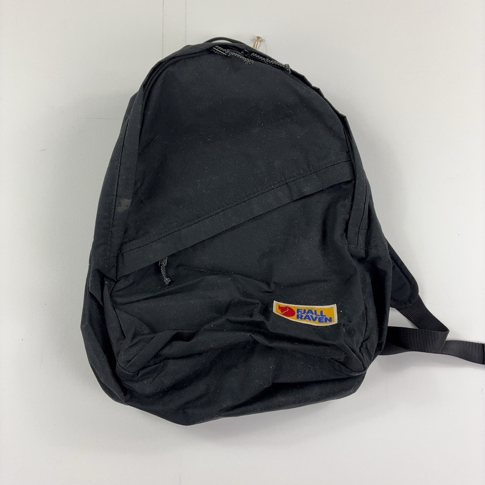 Fjallraven Black Polyester Backpack 16" Daypack Adjustable Straps Logo